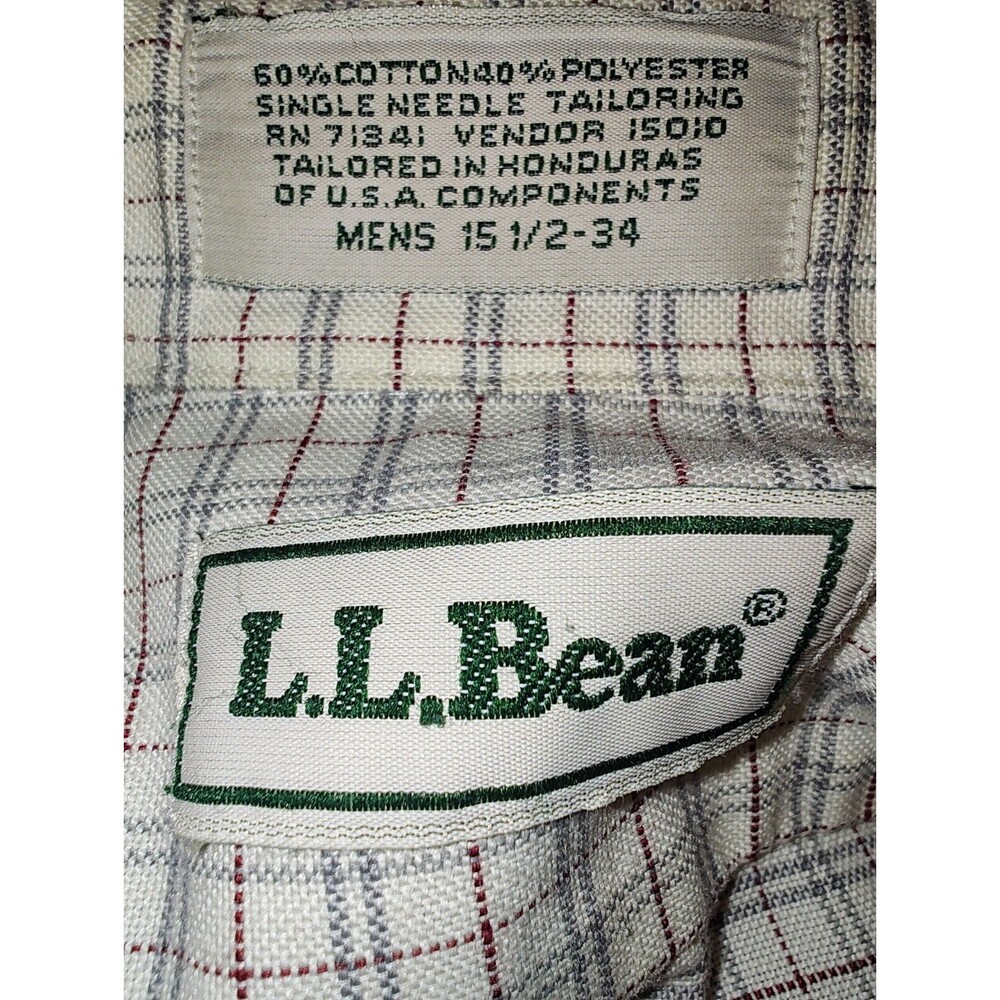 Men's LL Bean Button-Down Shirt Size 15 1/2-34 Cream Purple Single Needle Check - Picture 5 of 11